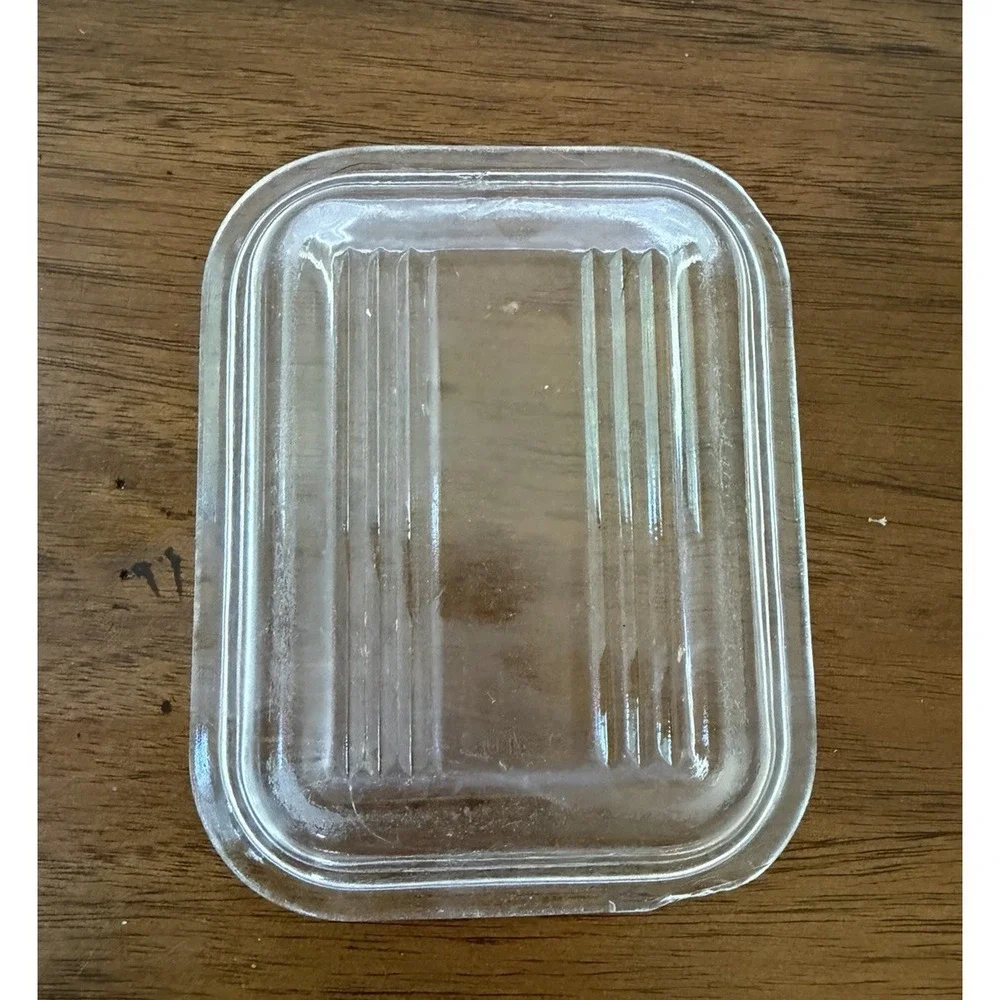 Vintage Pyrex #0501 Small White Milk Glass Refrigerator Dish Clear Ribbed Lid
